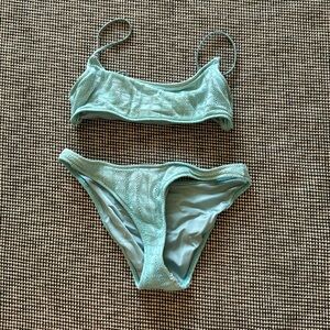 Blue triangl fishnet material bikini